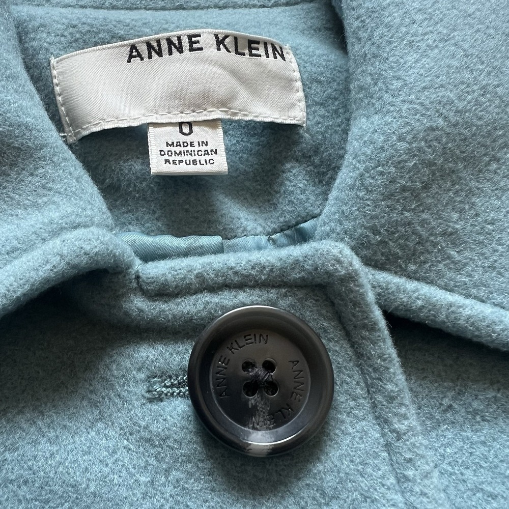 Anne Klein Seafoam Blue Full Length Cashmere Wool Blend Collar Coat Size 0 - Picture 3 of 16